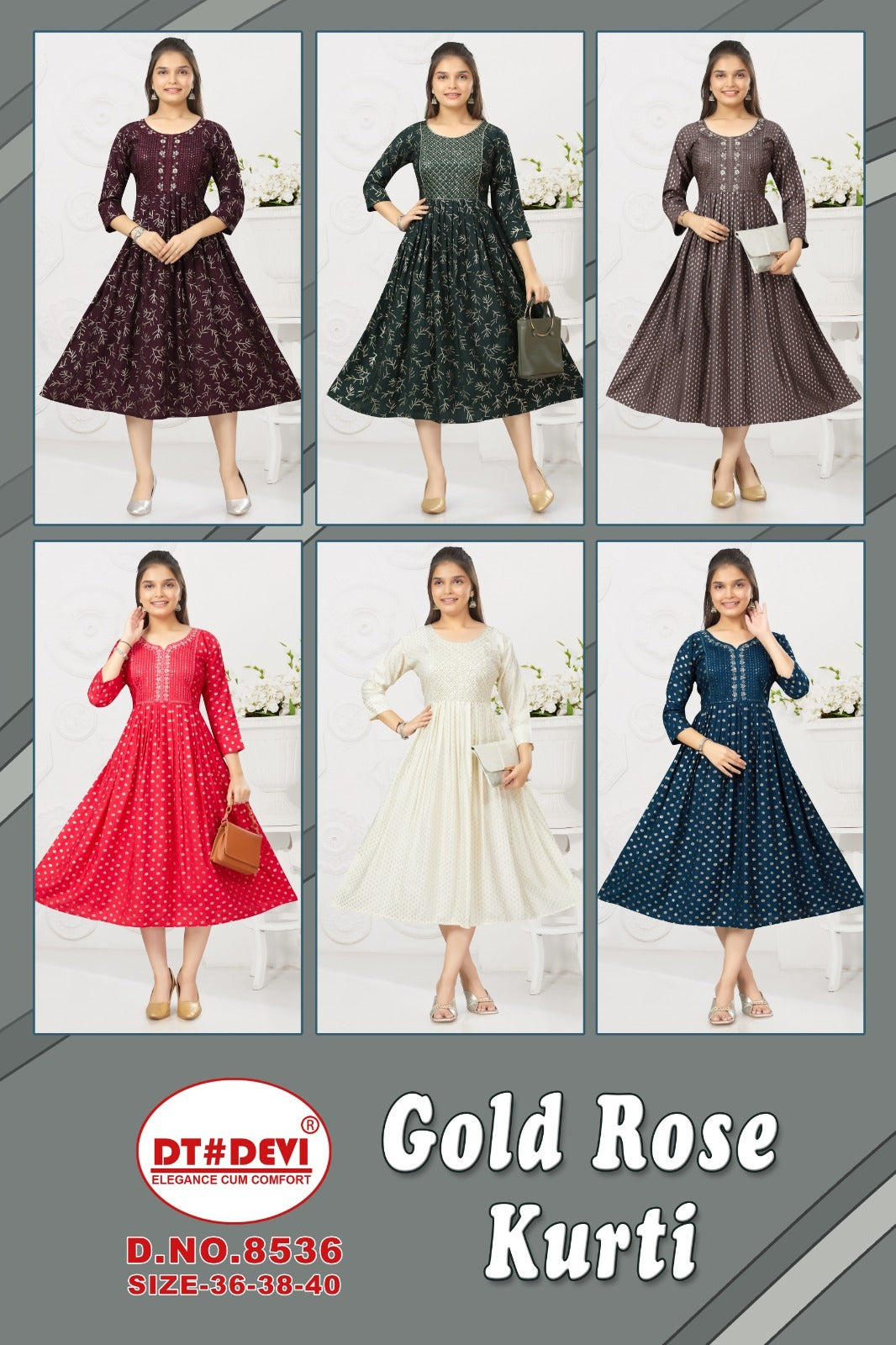 Gold Rose 8536 Dt Devi Rayon Anarkali Kurtis Exporter Gujarat