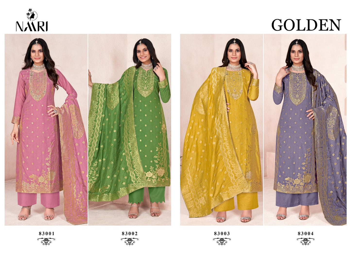 Golden Naari Dola Jacquard Pant Style Suits Supplier India