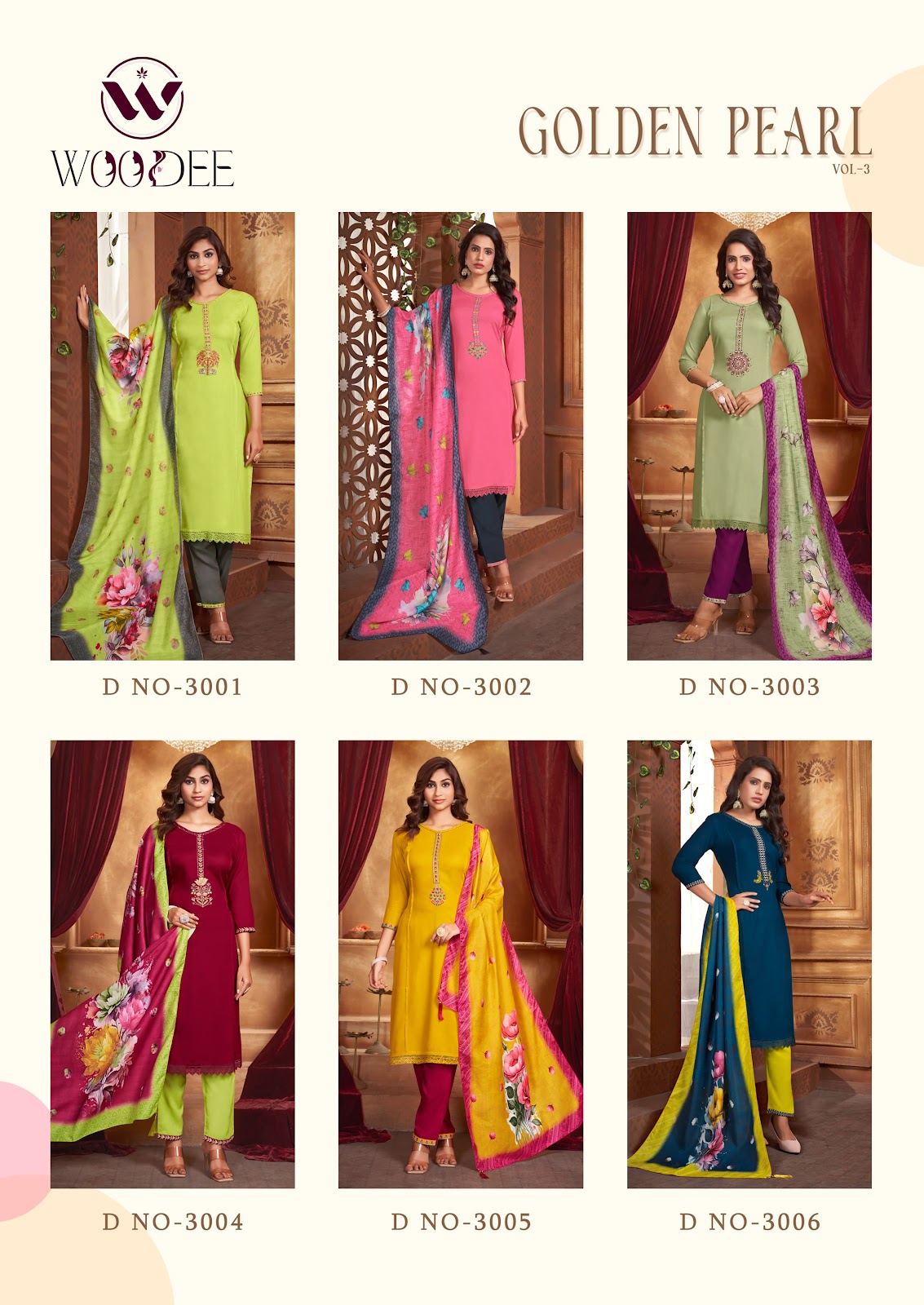 Golden Pearl Vol 3 Woodee Rayon Readymade Pant Style Suits Manufacturer India