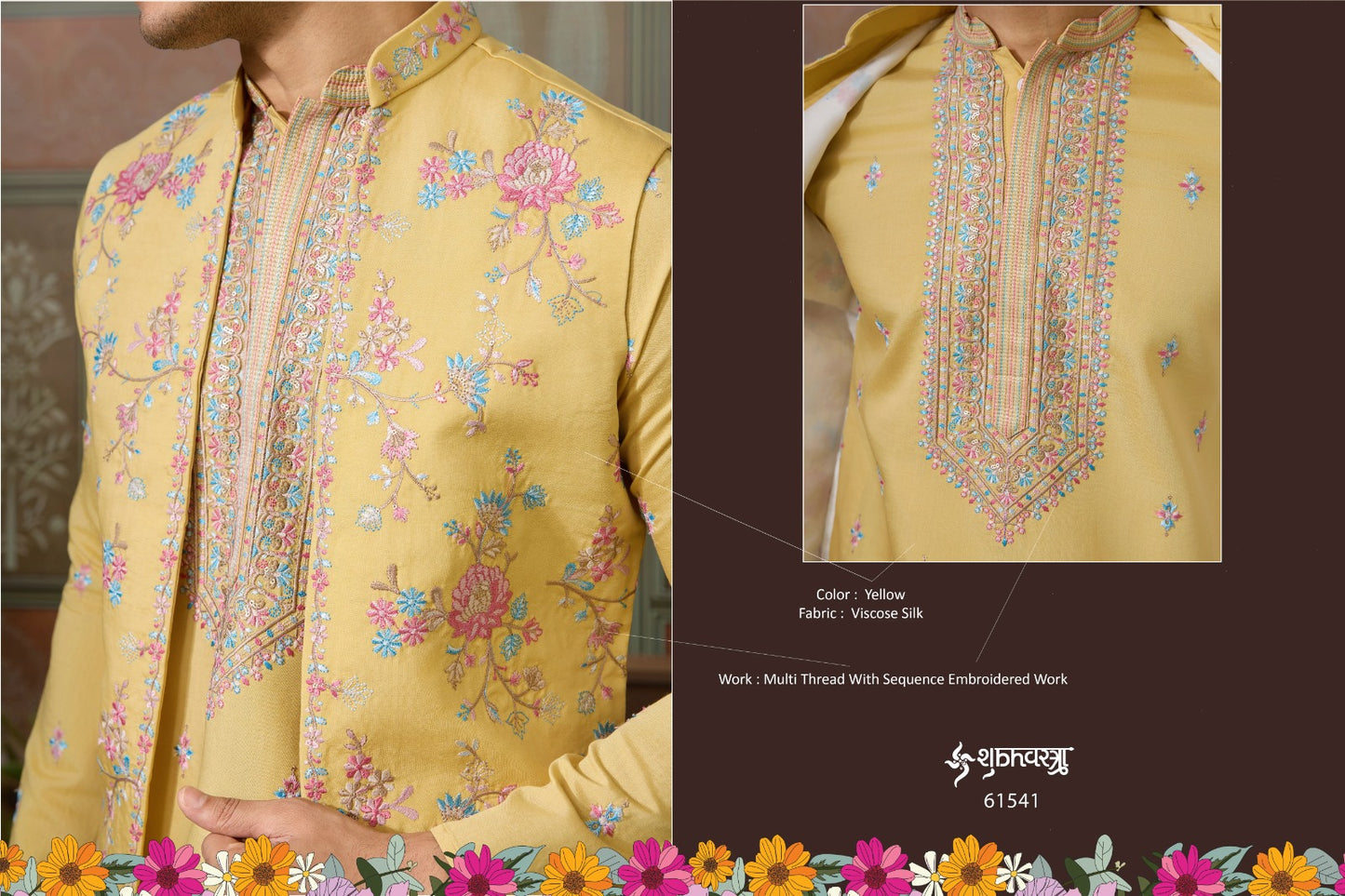 Golden Viraasat With Koti Wedding Special Shubhvastra Viscose Silk Mens Kurta Pajama Wholesale Price