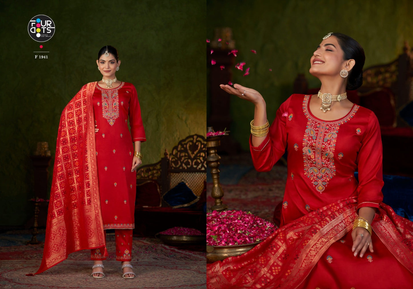 Goldie Four Dots Jam Cotton Pant Style Suits Wholesale Price