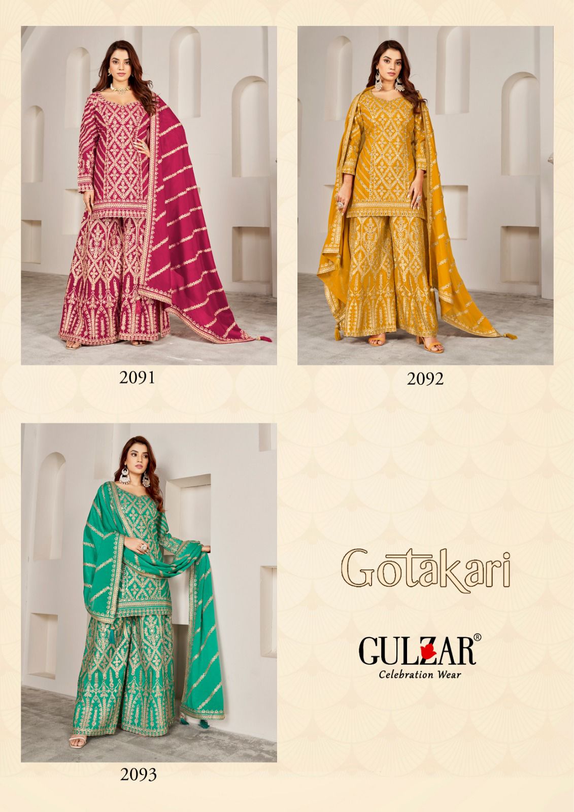 Gotakari Gulzar Chinnon Readymade Sharara Suits Exporter Gujarat