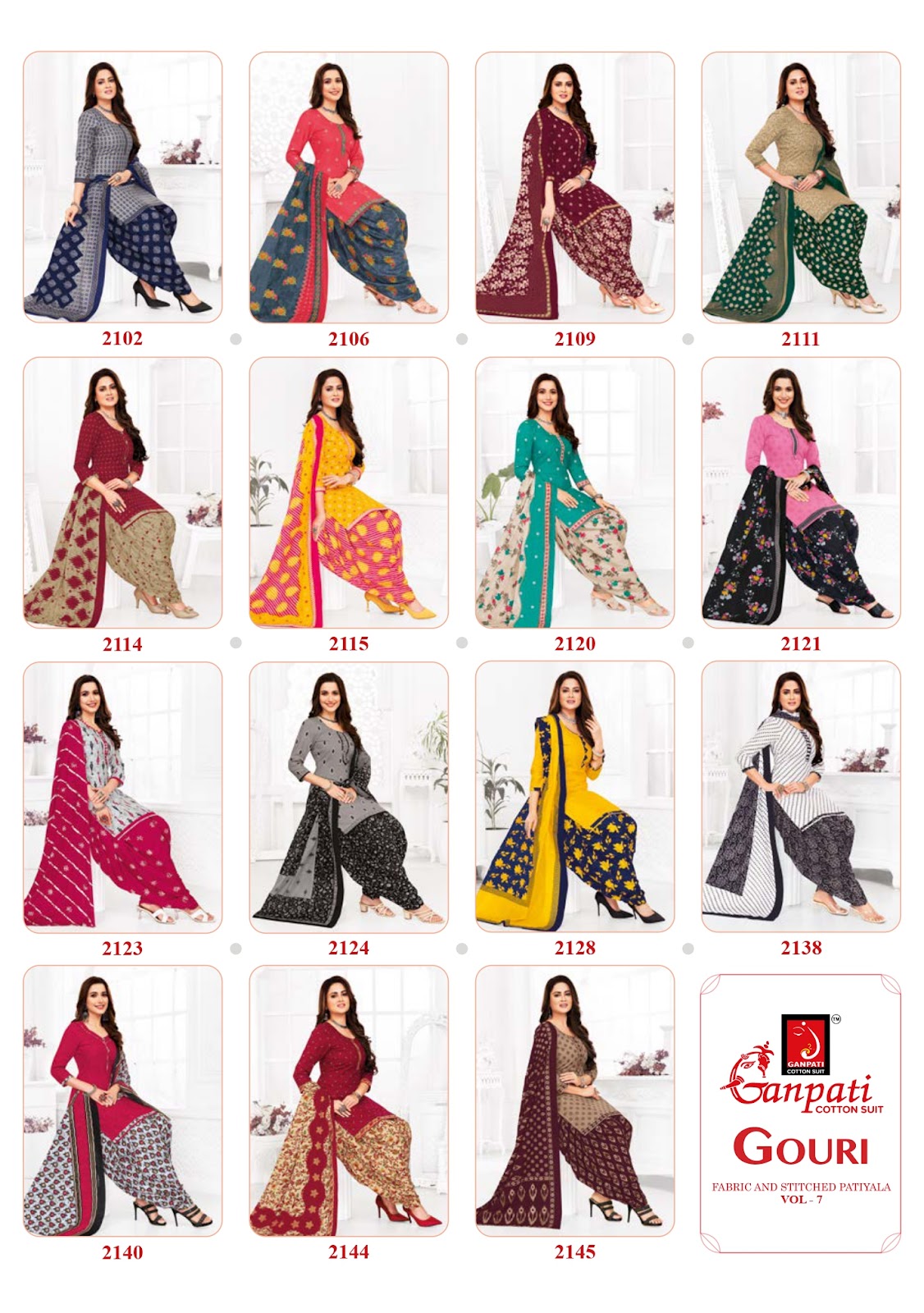 Gouri Vol 7 Ganpati Cotton Patiyala Style Suits Manufacturer Ahmedabad
