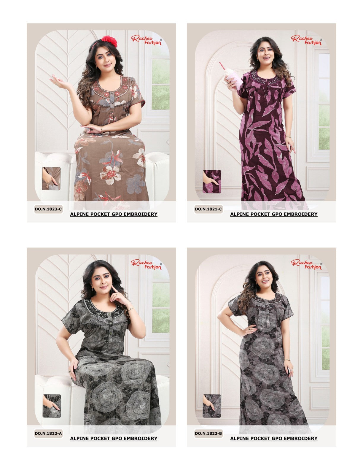 Gpo Embroidery Ruchee Fashion Alpine Night Gowns Supplier Ahmedabad