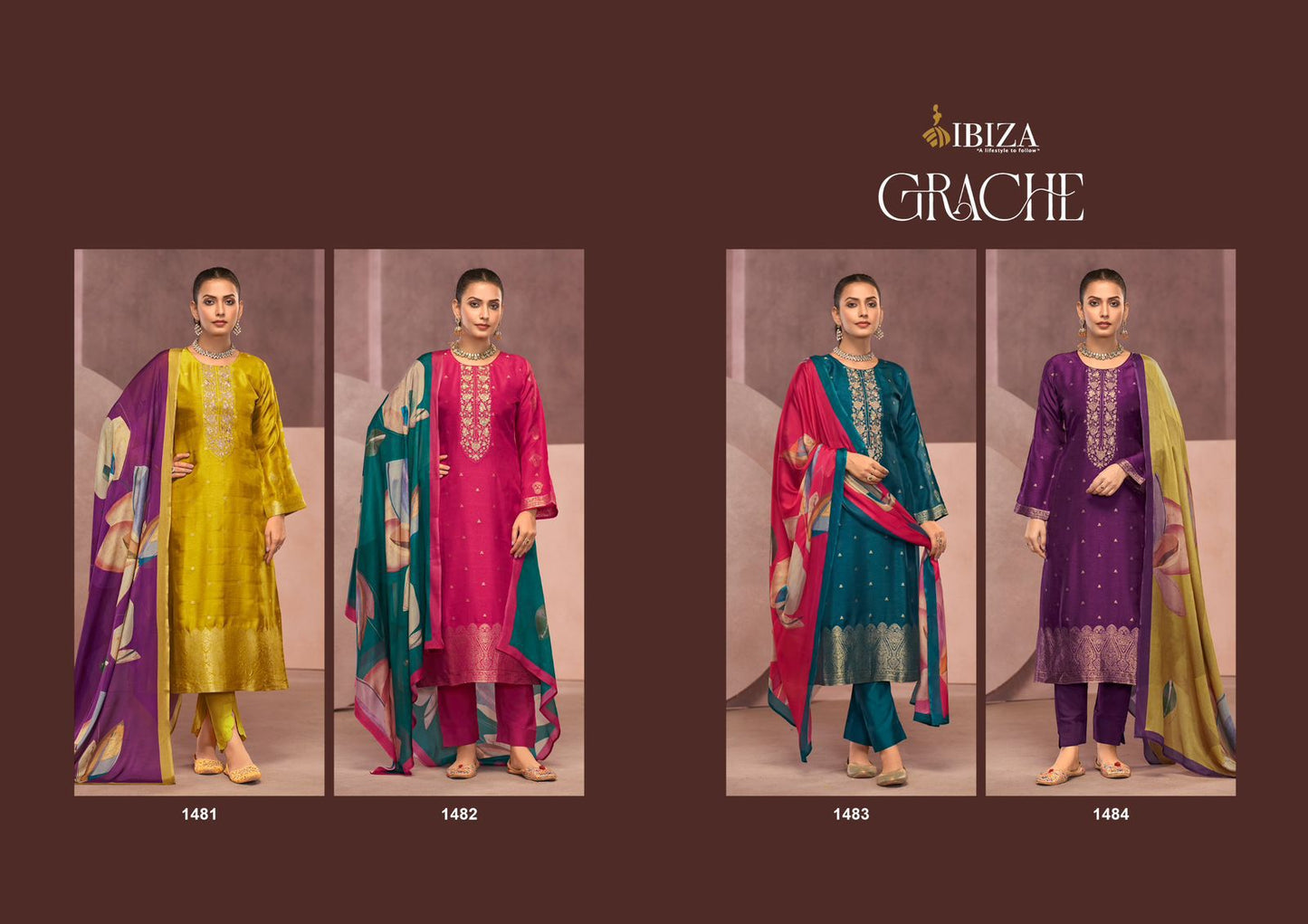 Grache Ibiza Silk Jacquard Pant Style Suits Supplier India
