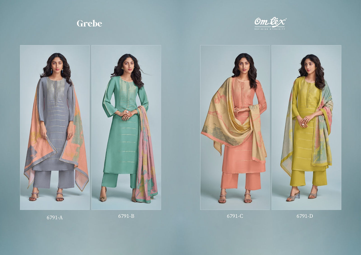 Grebe Omtex Pure Linen Plazzo Style Suits Wholesaler