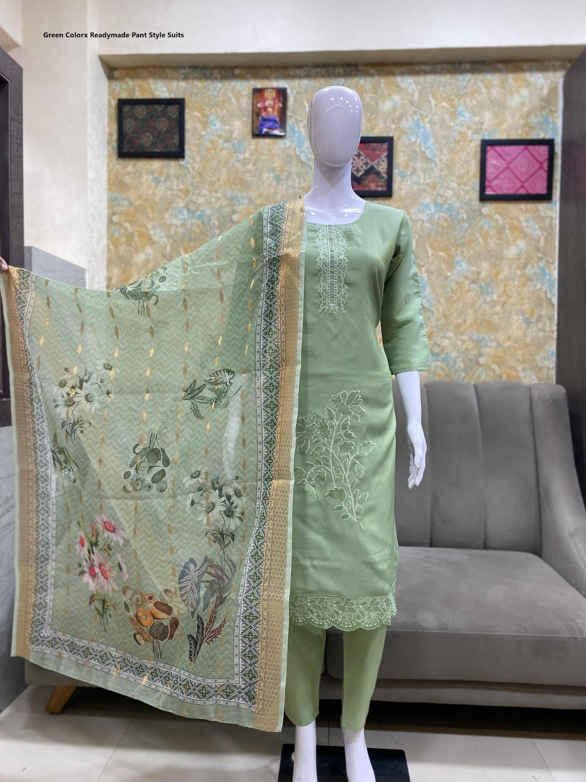 Green Of White Colorx Bombay Readymade Pant Style Suits Wholesaler