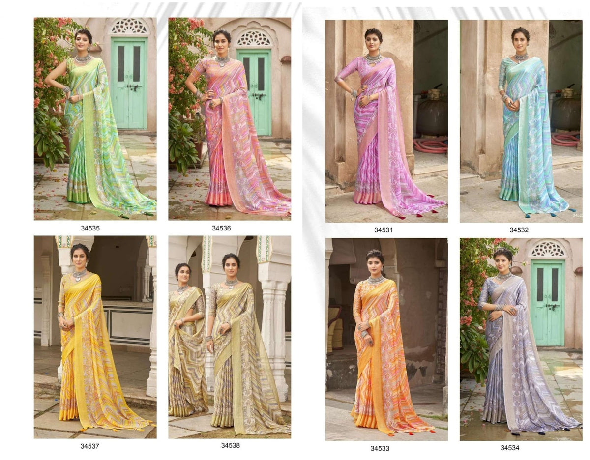 Green Leaf Vallabhi Prints Chiffon Sarees