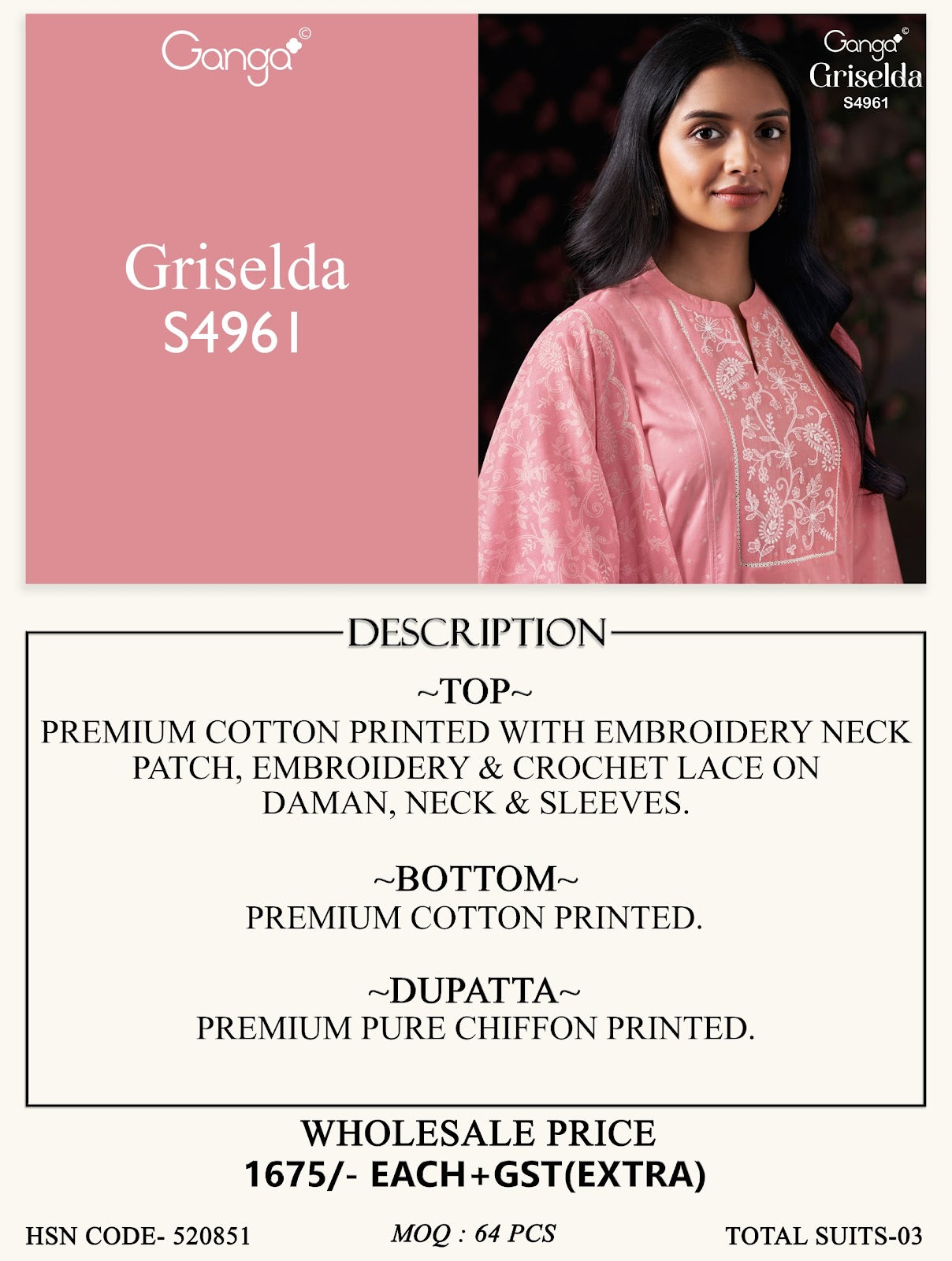 Griselda S4961 Ganga Cotton Pant Style Suits Manufacturer Ahmedabad