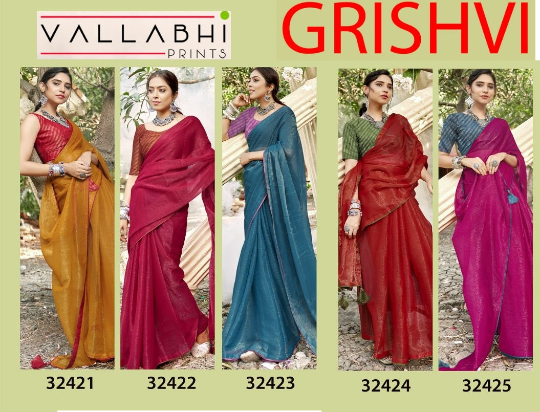 Grishvi Vallabhi Prints Solid Sarees Supplier India