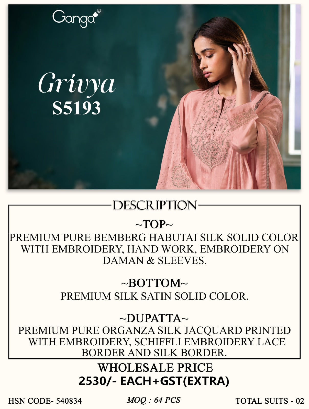 Grivya S5193 Ganga Habutai Silk Pant Style Suits Wholesale Price