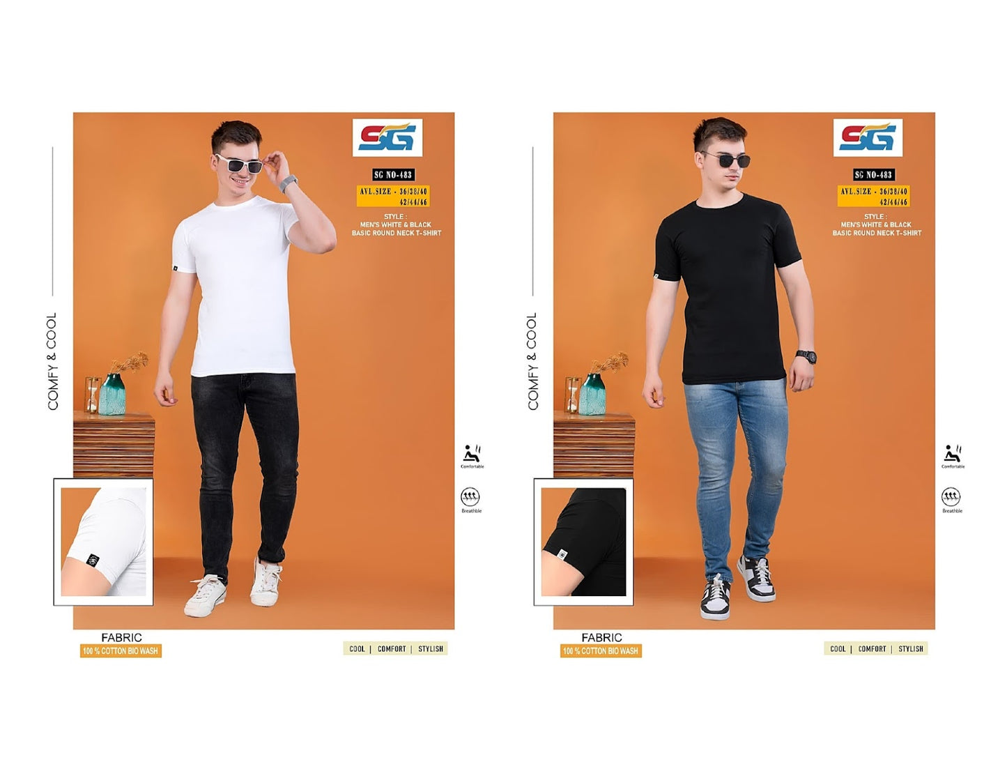 Gsm 160-170 Vol 483 Sg Clothing Cotton Biowashed Mens Tshirts Manufacturer India