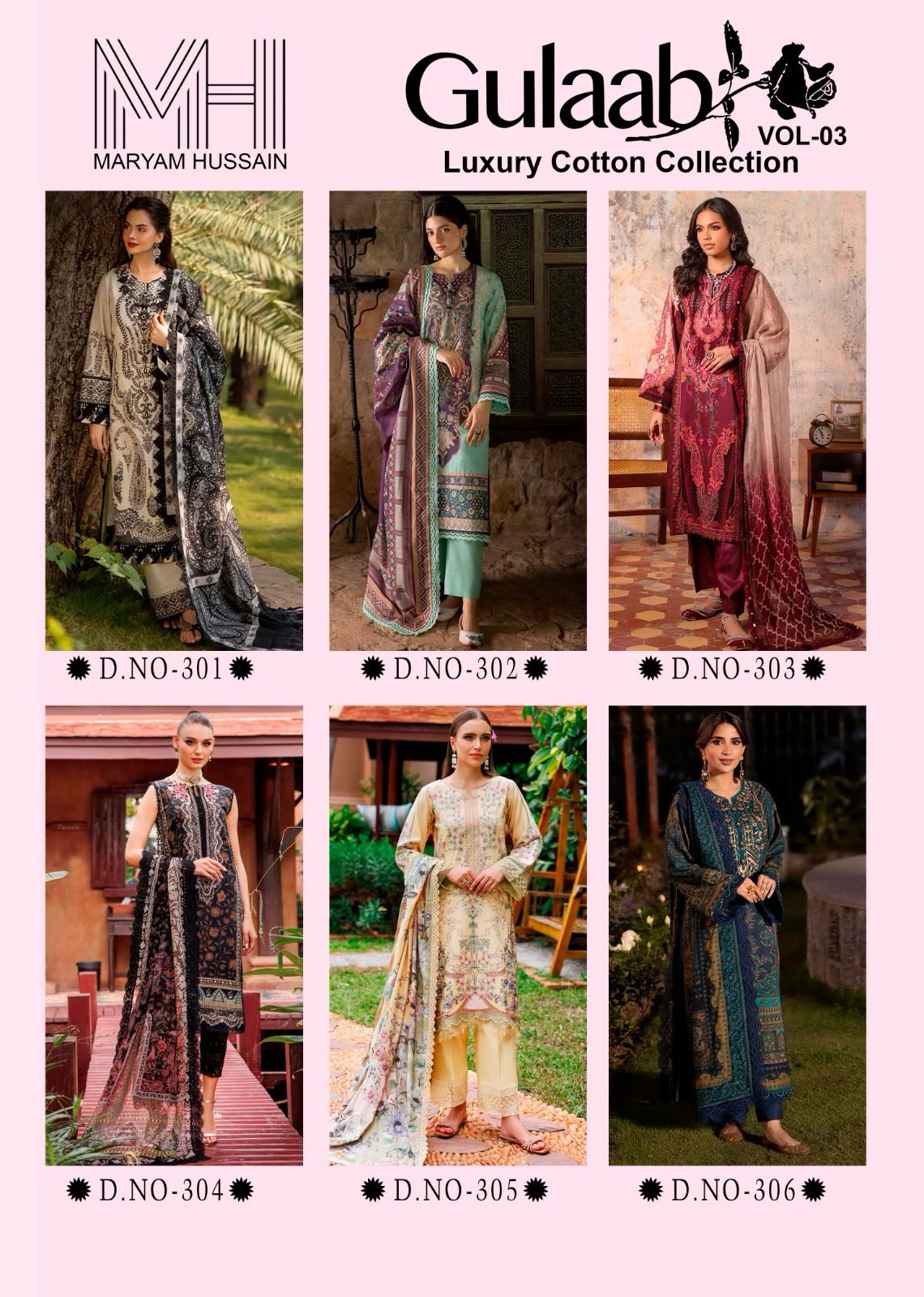 Gulaab Vol 3 Luxury Cotton Collection Maryam Hussain Cotton Karachi Salwar Suits Wholesaler