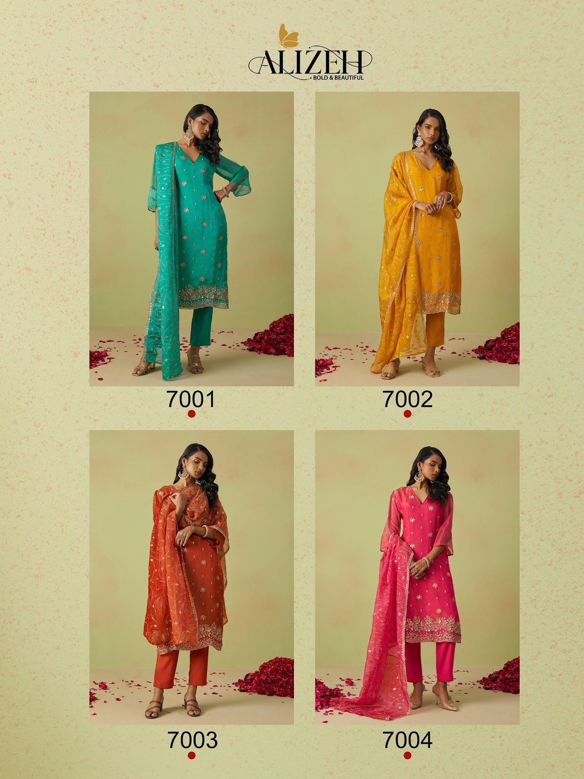 Gulaabo 7001-7004 Alizeh Organza Pant Style Suits Supplier Ahmedabad