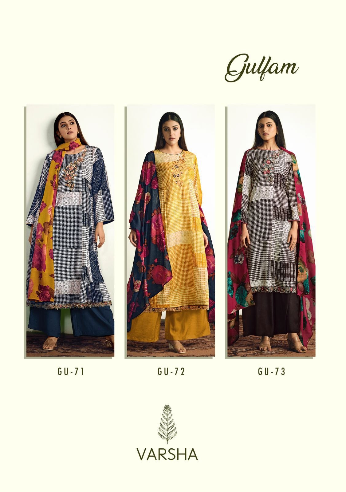 Gulfam Varsha Fashions Viscose Muslin Plazzo Style Suits Manufacturer