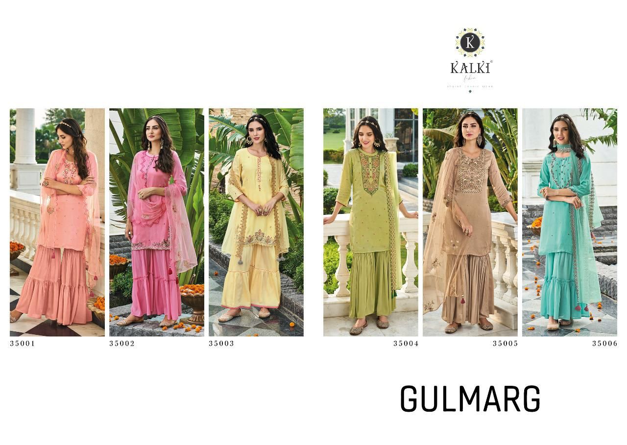 Gulmarg Kalki Fashion Chinon Chiffon Readymade Sharara Suits Wholesale Rate