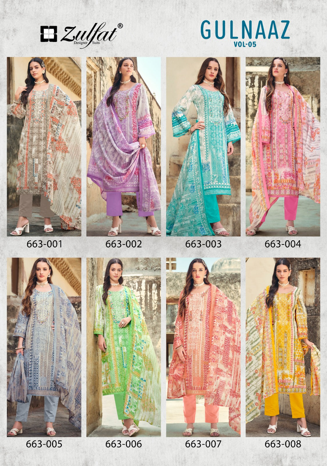 Gulnaaz Vol 5 Zulfat Designer Cotton Karachi Salwar Suits Wholesale Rate