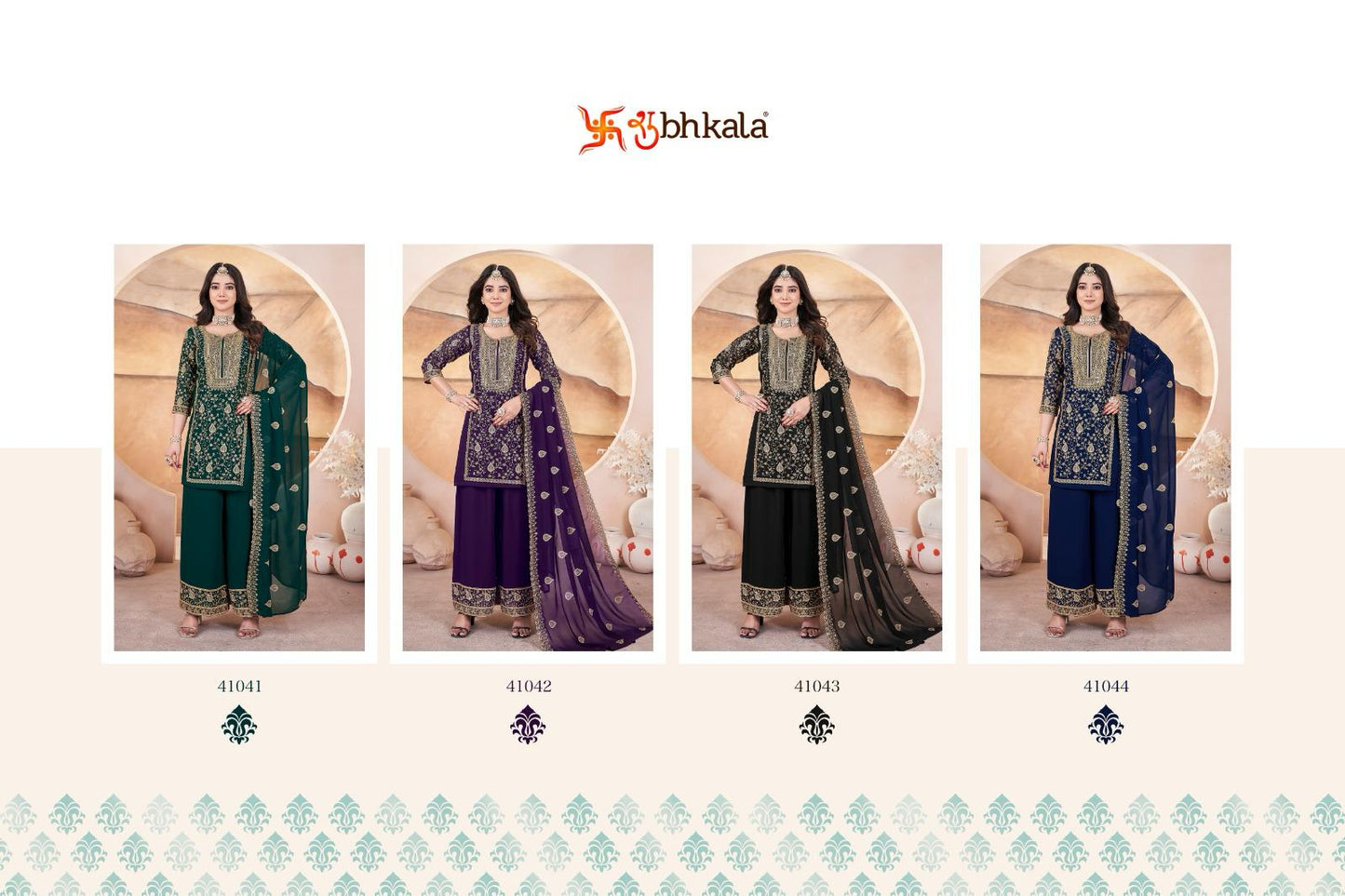 Gulzaar 41041-41044 Shubhkala Georgette Readymade Plazzo Style Suits Wholesaler