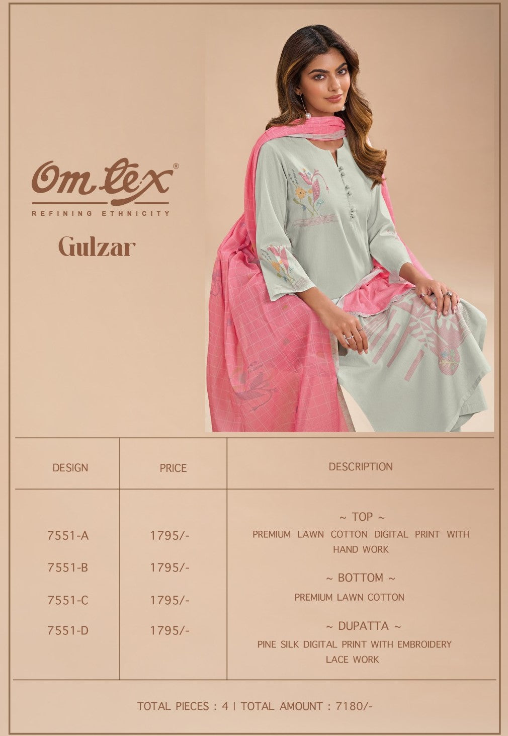 Gulzar Omtex Lawn Pant Style Suits Exporter Ahmedabad