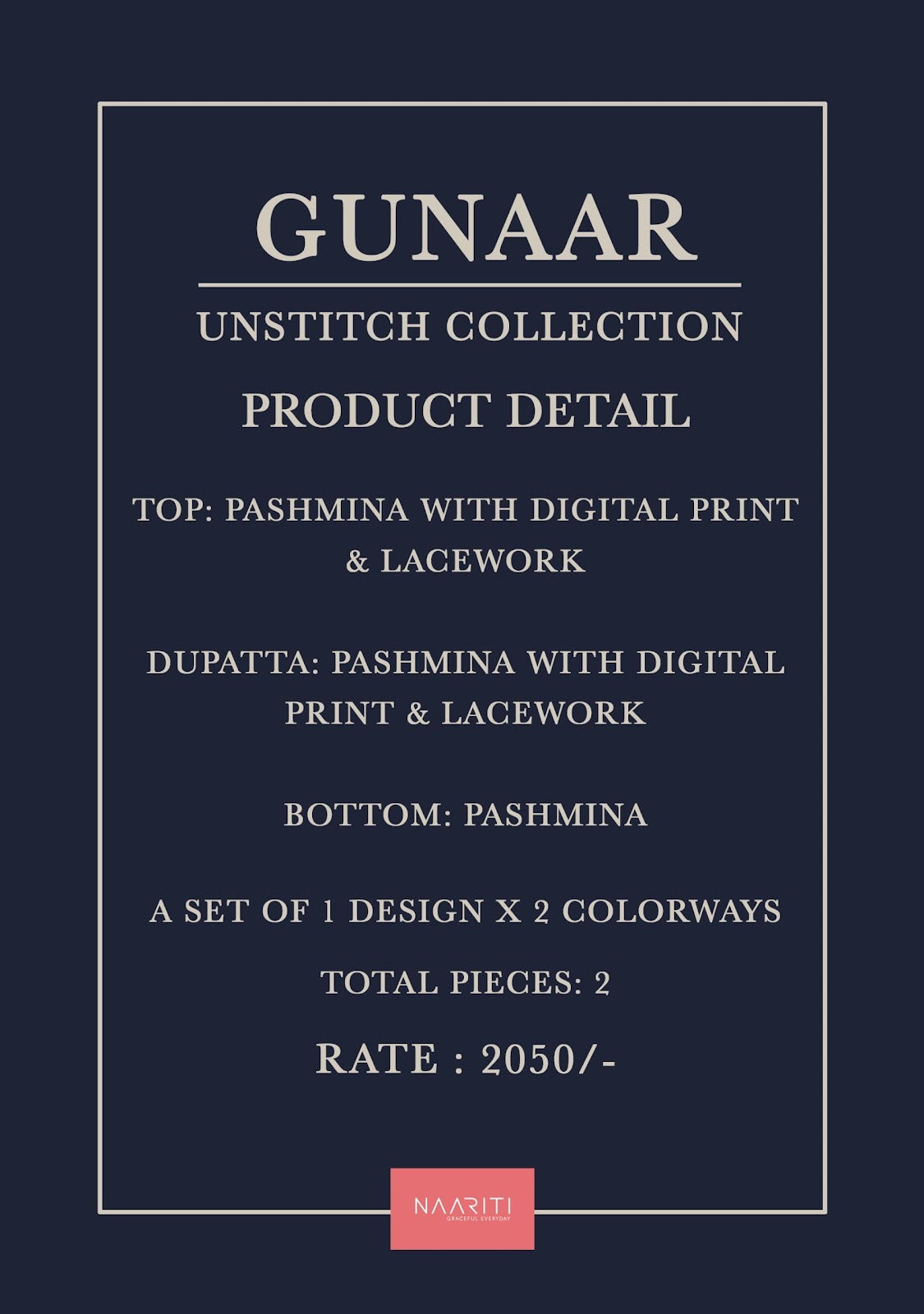 Gunaar Naariti Pashmina Suits Wholesale Rate