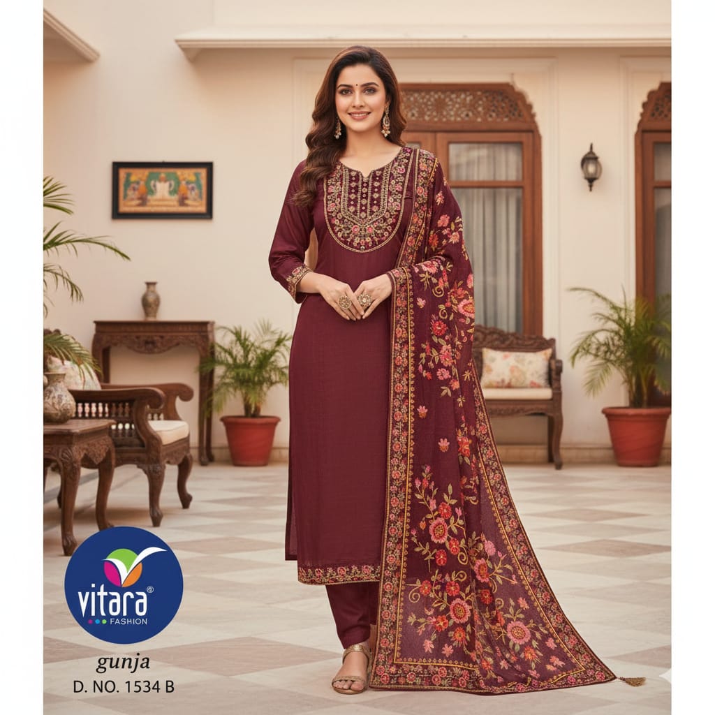 Gunja Vitara Chinon Readymade Pant Style Suits Exporter