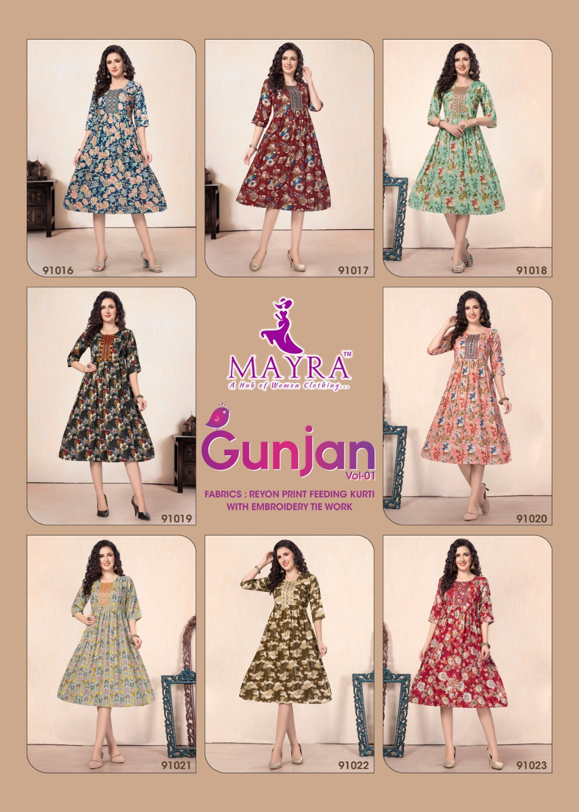 Gunjan Vol 1 Mayra Pure Reyon Feeding Kurtis Wholesaler India