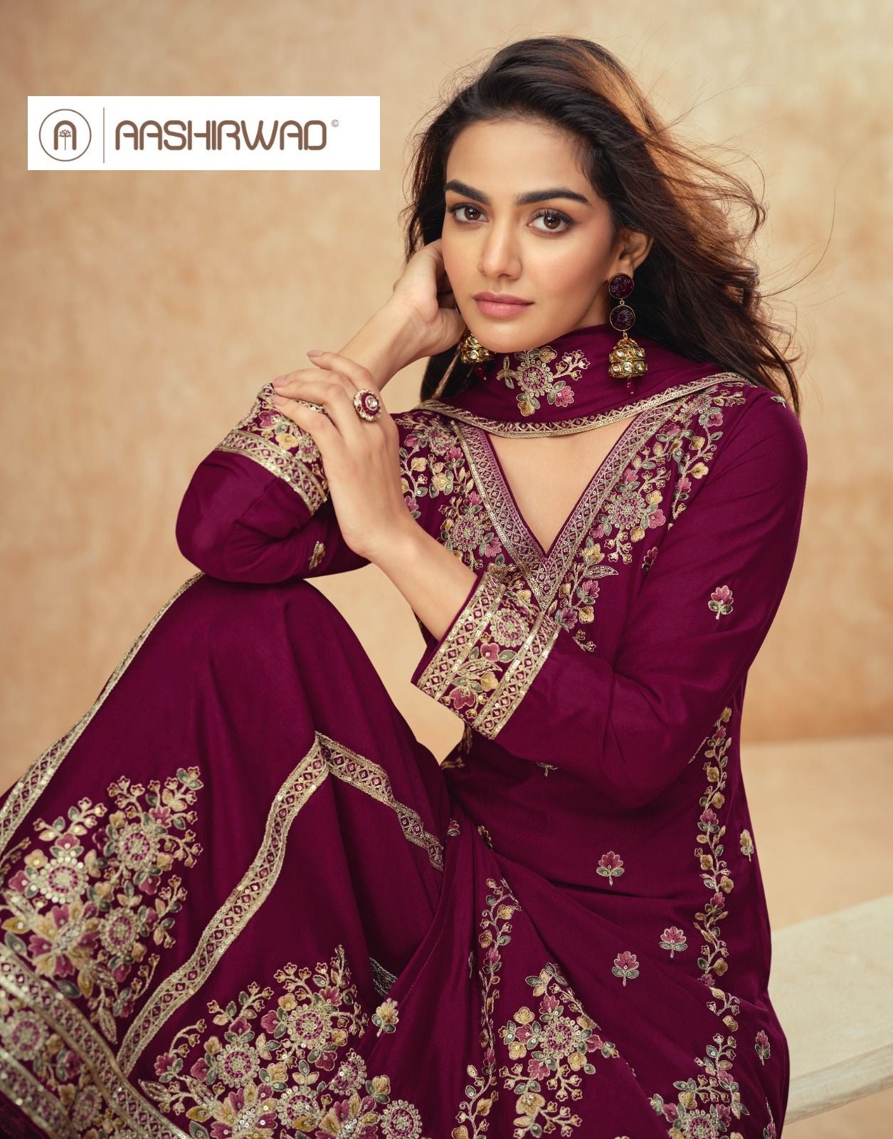 Guzarish Aashirwad Creation Chinnon Silk Readymade Plazzo Style Suits Exporter