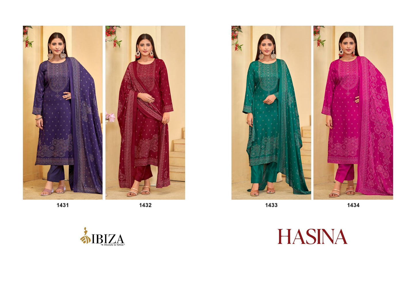 Hasina Ibiza Viscose Pashmina Suits Wholesaler