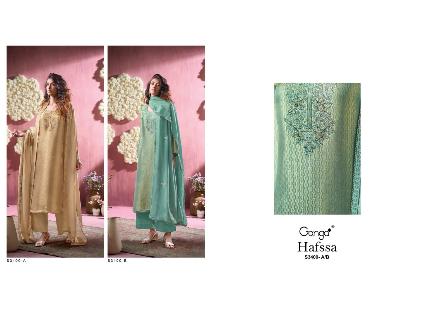 Hafssa 3400 Ganga Pure Bemberg Plazzo Style Suits Wholesaler