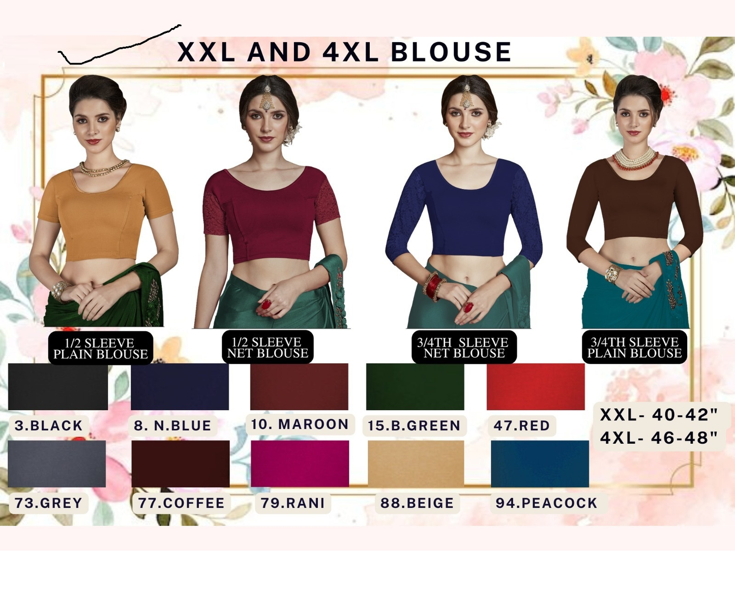 Half Sleeve Plain Xxl 4Xl Size Jisha Blouse Wholesale