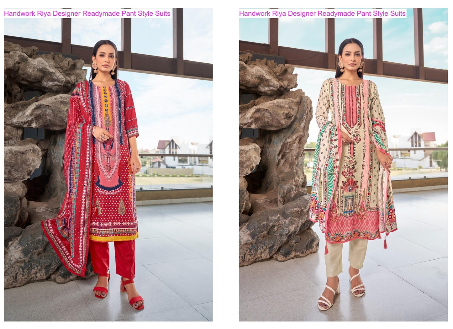 Handwork Riya Designer Muslin Readymade Pant Style Suits Wholesale Rate