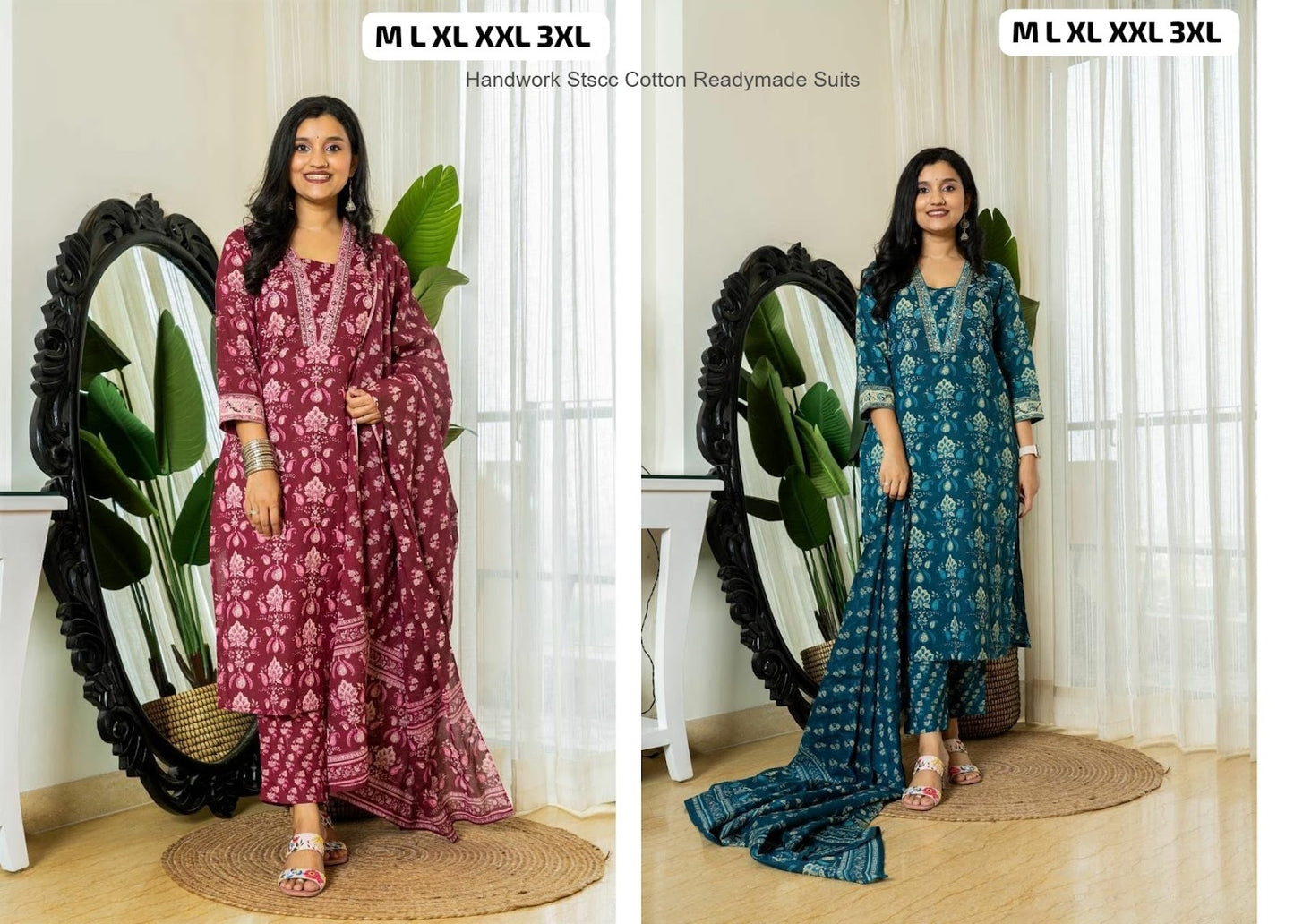 Handwork Stscc Soft Cotton Readymade Pant Style Suits Supplier India