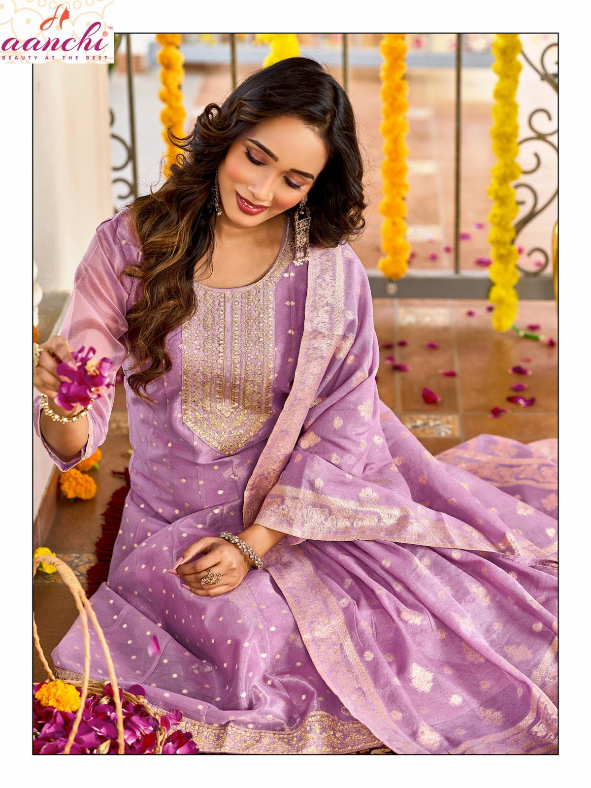 Harsha Aanchi Tissue Jacquard Readymade Anarkali Suits Manufacturer Gujarat