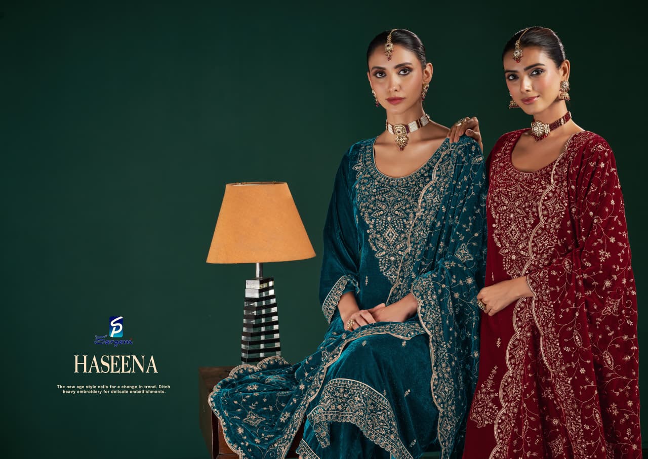 haseena sargam prints velvet suits supplier ahmedabad