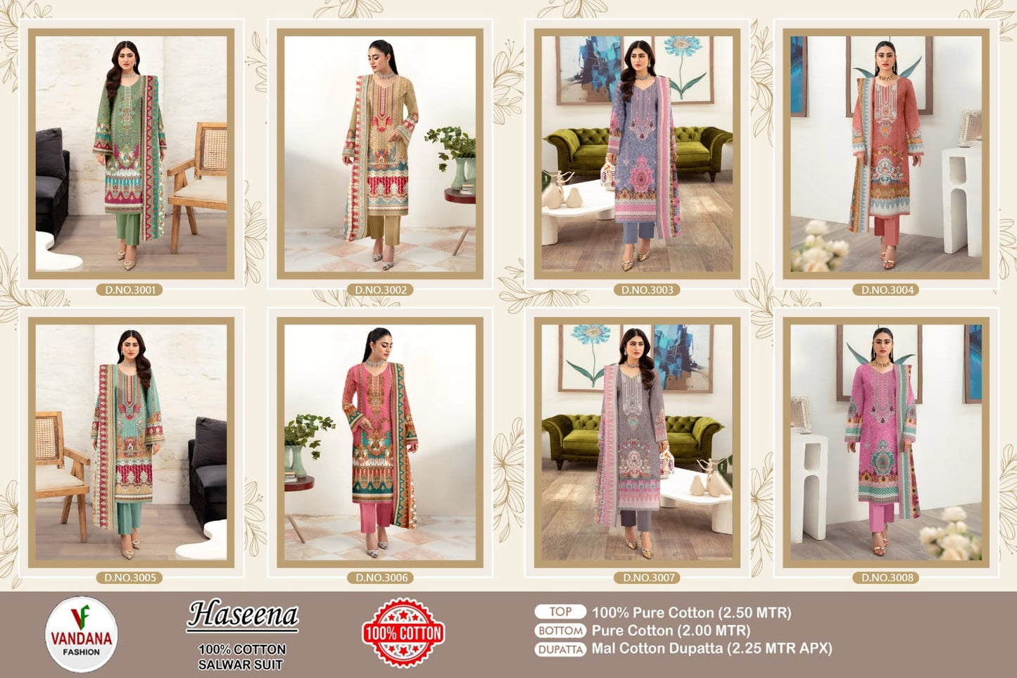 Haseena Vol 3 Vandana Pure Cotton Karachi Salwar Suits Exporter Gujarat
