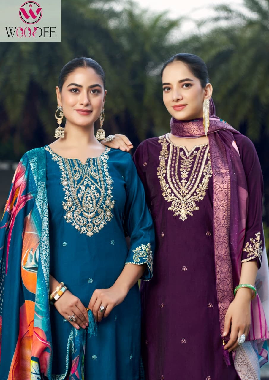 Heer Woodee Viscose Readymade Pant Style Suits Wholesale