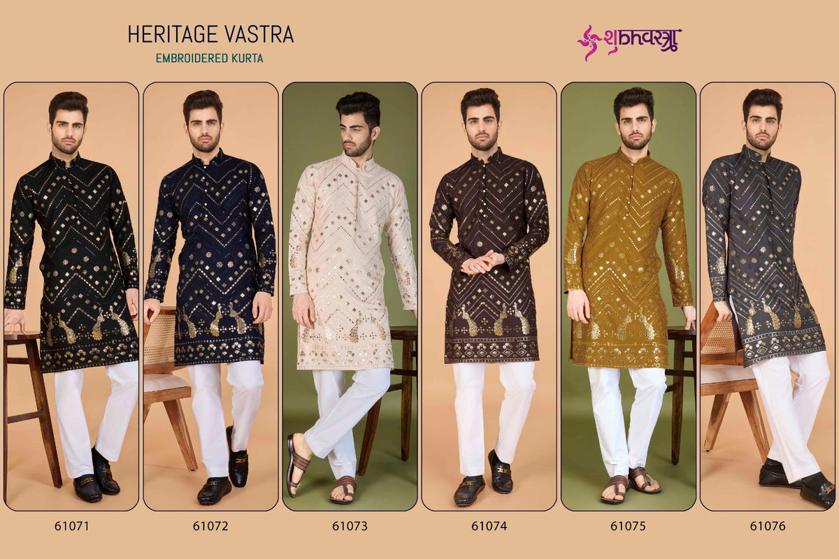 Heritage Embroidered Shubhvastra Viscose Rayon Mens Kurta Supplier Ahmedabad