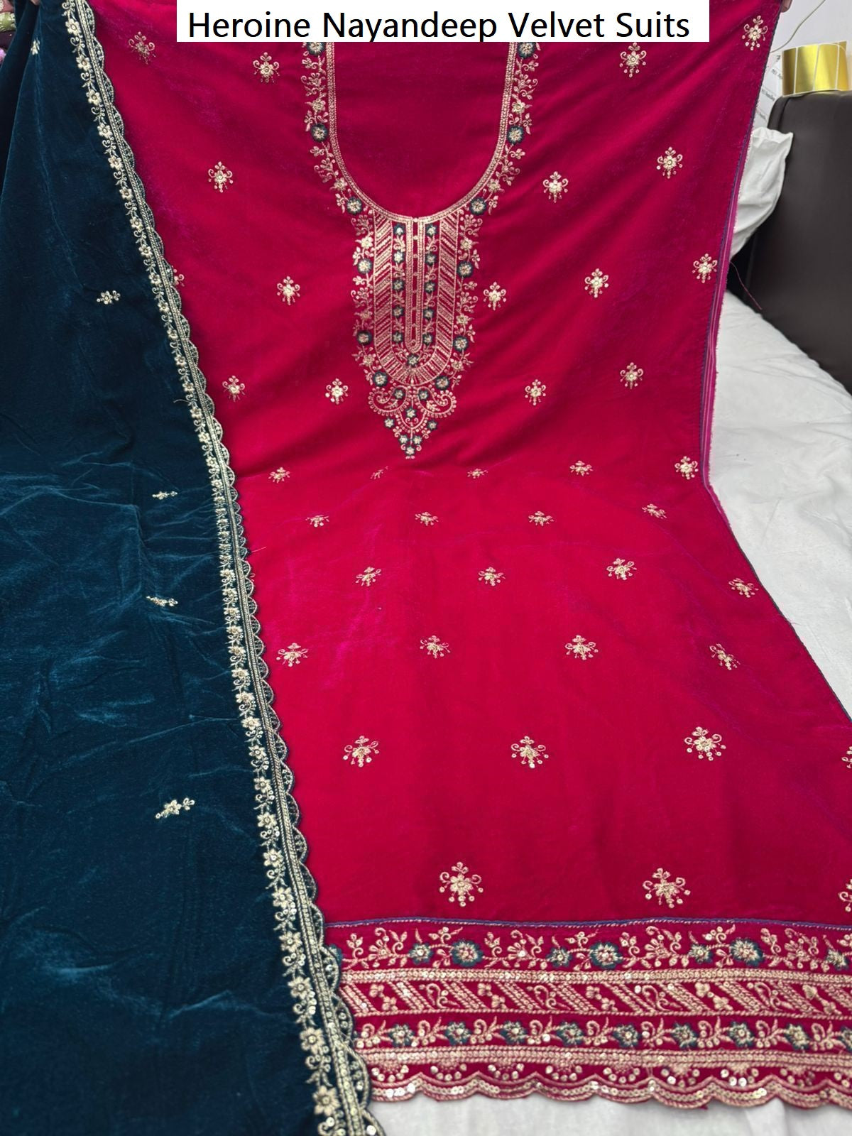 Heroine Nayandeep Velvet Suits Wholesale Price