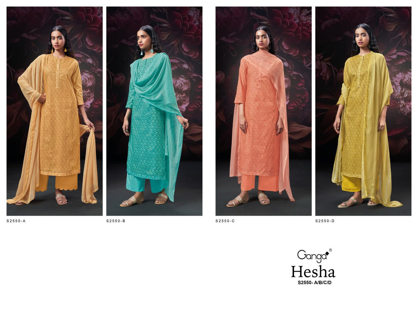 Hesha 2550 Ganga Premium Cotton Plazzo Style Suits Wholesaler Gujarat