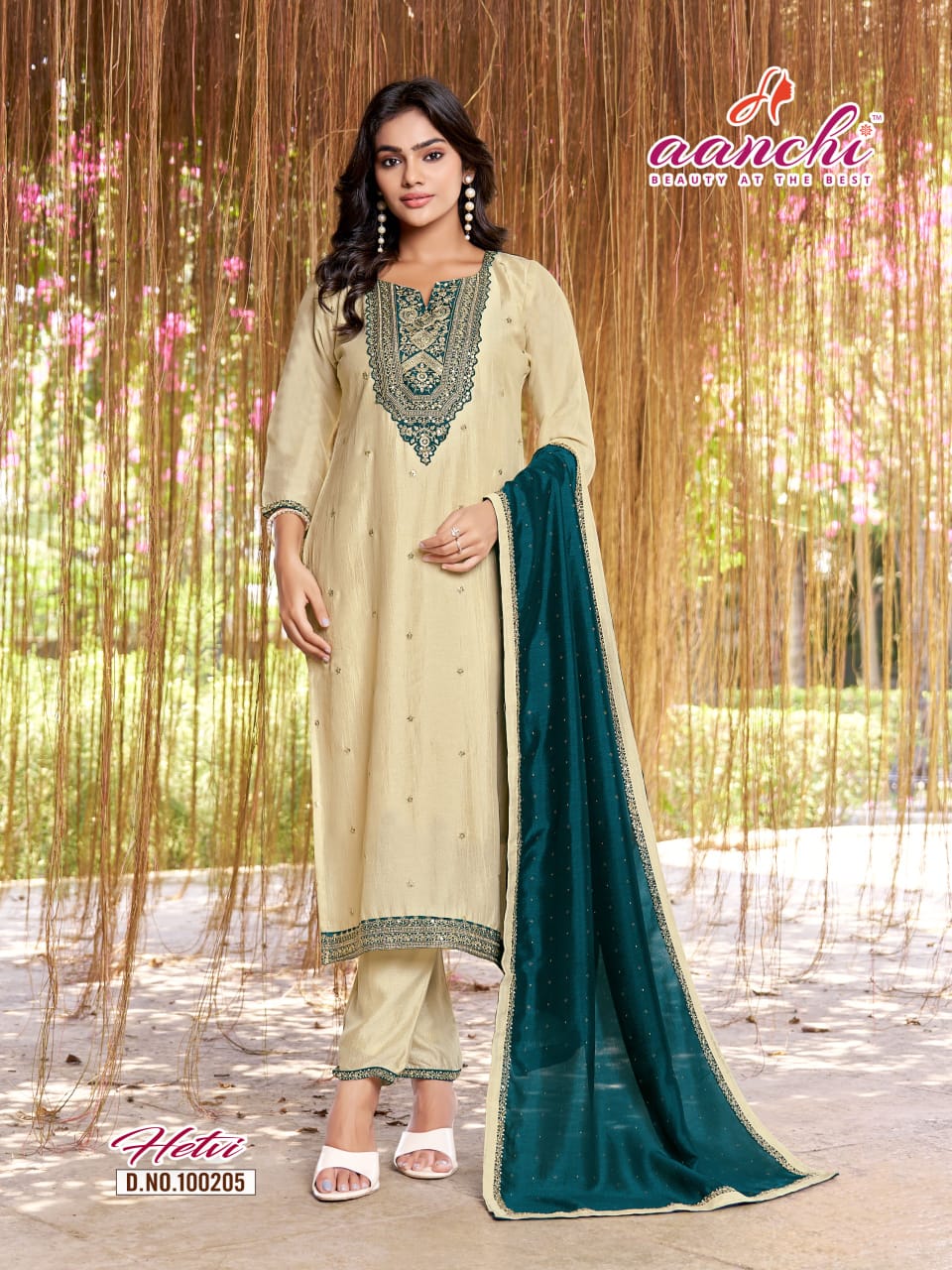 Hetvi Aanchi Vichitra Silk Readymade Pant Style Suits Wholesaler Ahmedabad