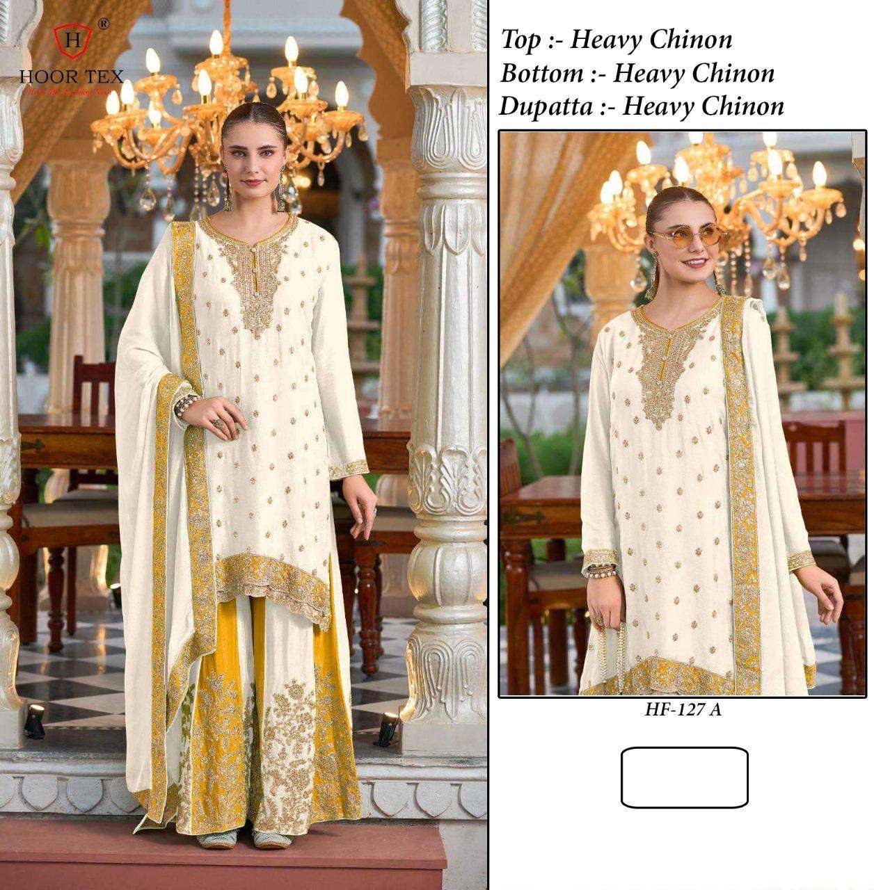 Hf 127 Hoor Tex Chinon Pakistani Readymade Suits Supplier Gujarat