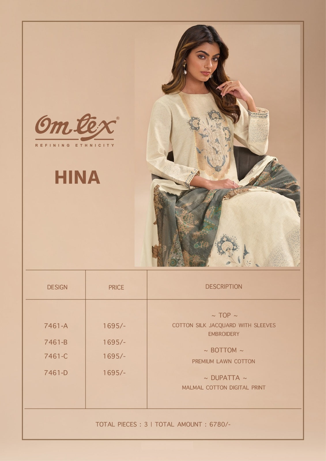 Hina Omtex Cotton Silk Pant Style Suits Exporter India