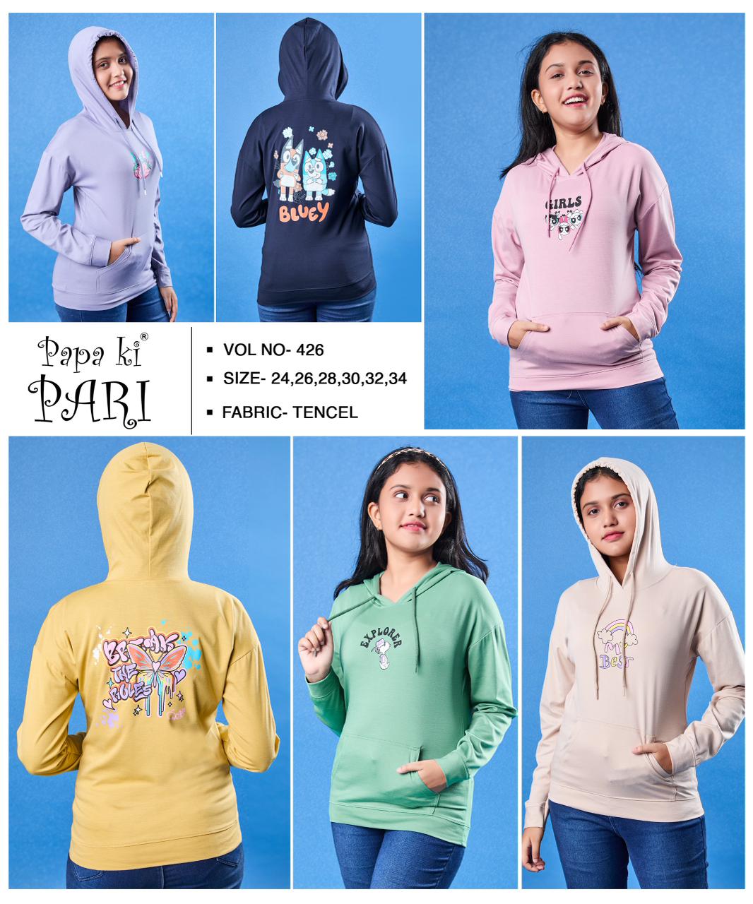 Hoodies 426 Full Sleeves Papa Ki Pari Lycra Tencil Girls Tshirt Wholesaler India