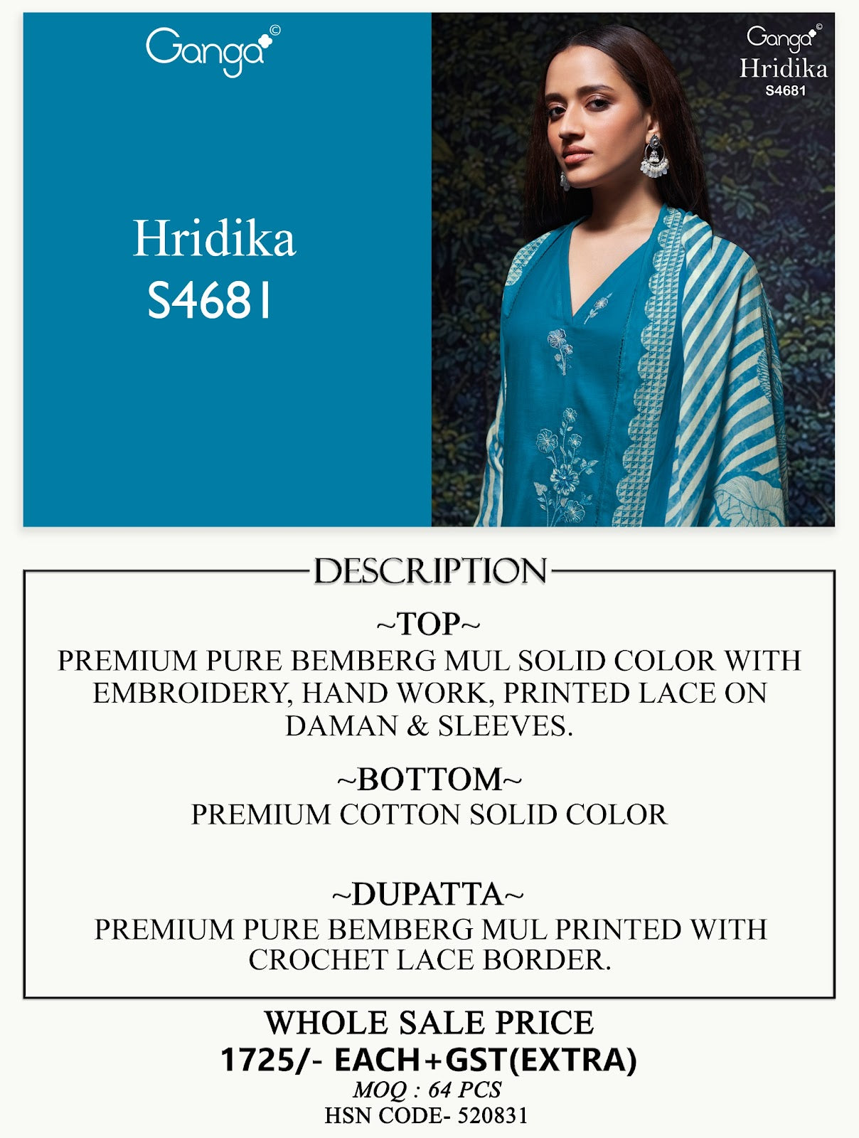 Hridika 4681 Ganga Bemberg Pant Style Suits Manufacturer