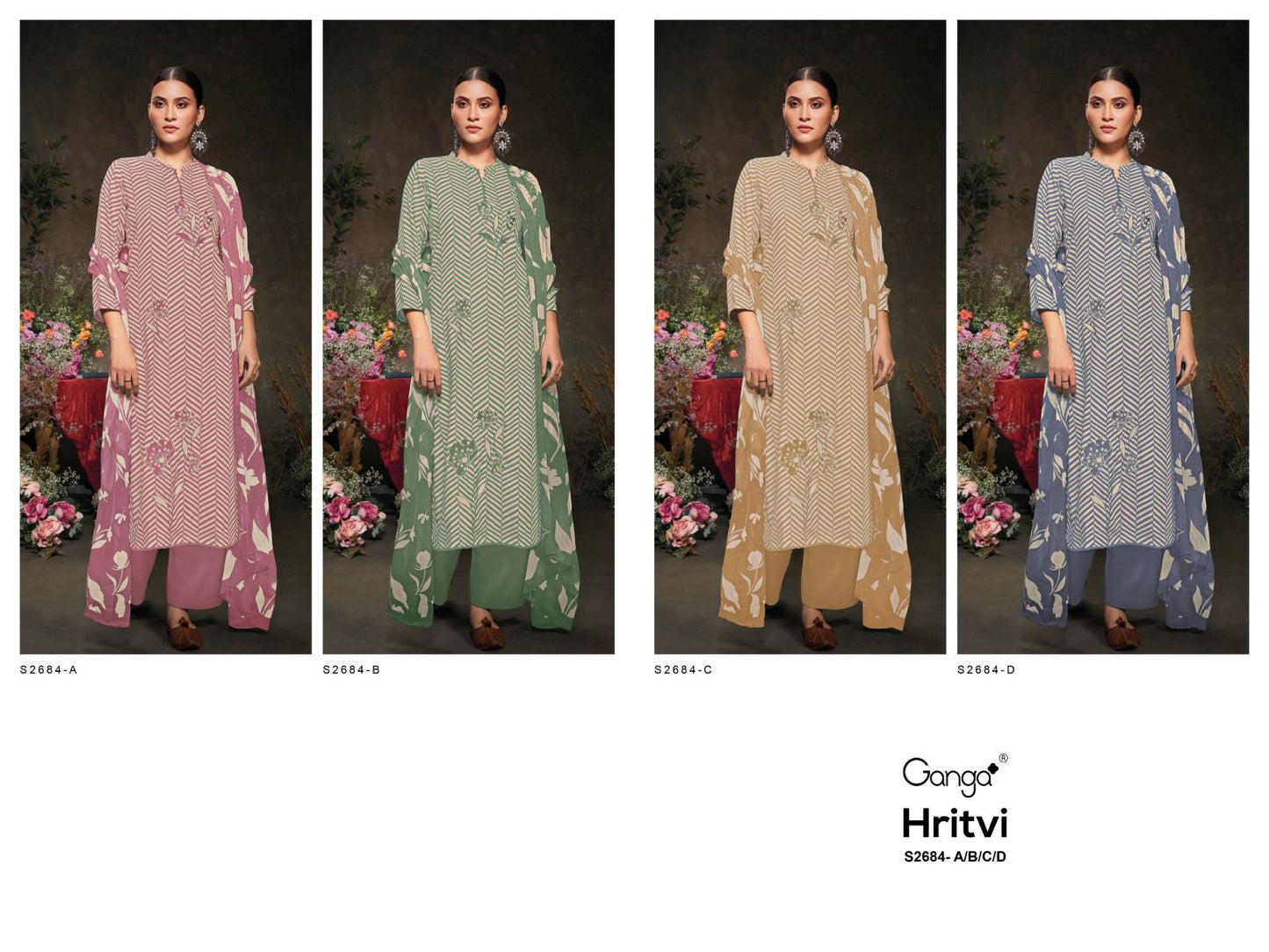 Hritvi 2684 Ganga Premium Cotton Plazzo Style Suits Wholesale Rate