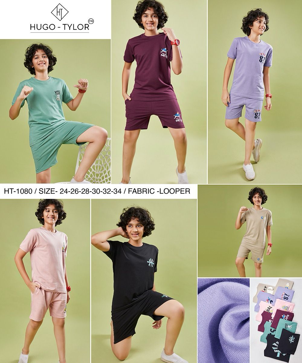Ht 1080 Hugo Tylor Cotton Looper Boys Shorts Set Wholesaler India