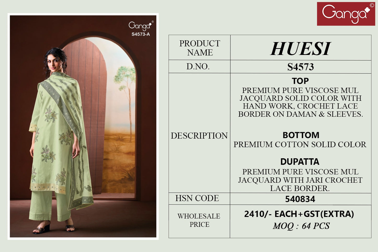 Huesi 4573 Ganga Viscose Plazzo Style Suits Wholesale