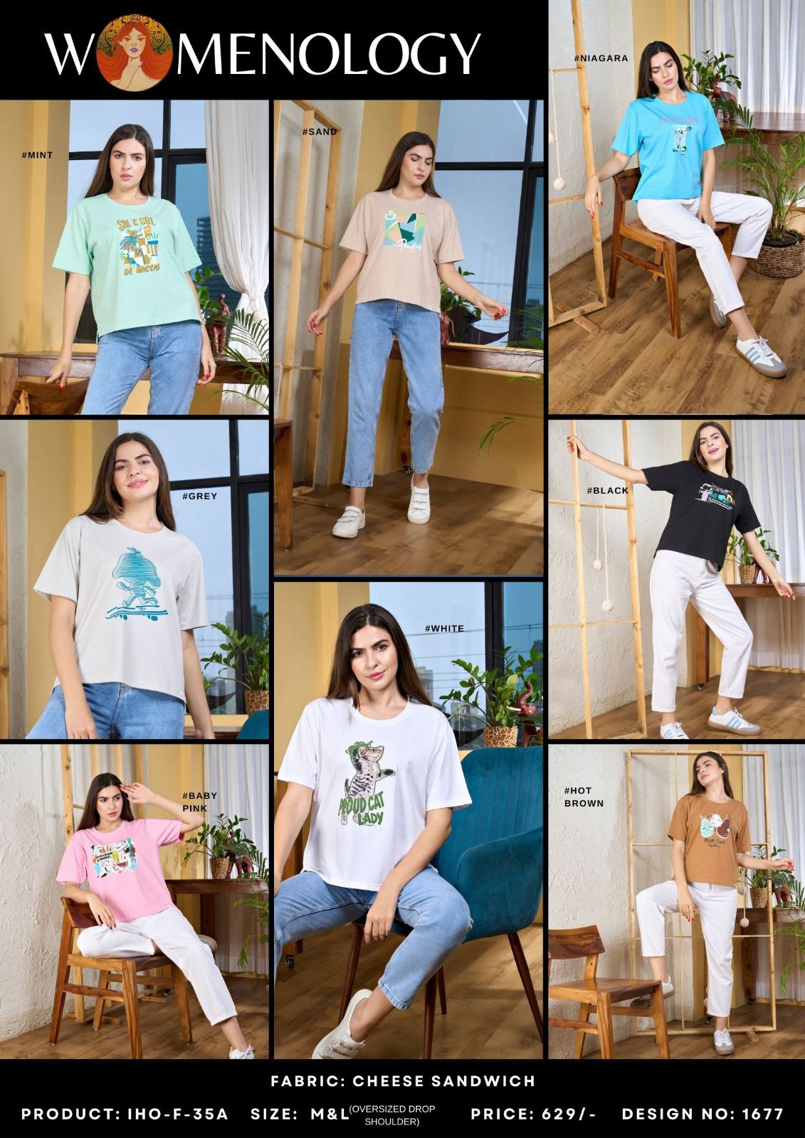 Iho F 35-A Womenology Cheeze Women Oversized Tshirt Exporter Gujarat