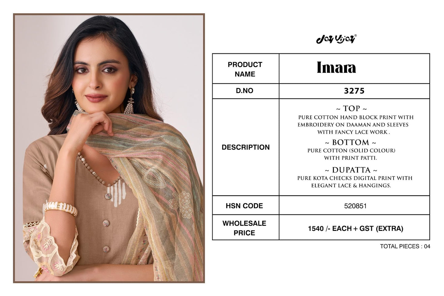 Imara 3275 Jay Vijay Pure Cotton Pant Style Suits Supplier