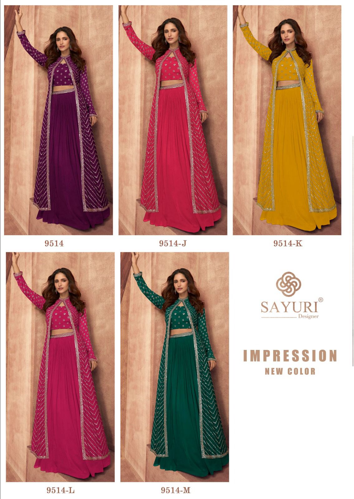Impression New 1207 Sayuri Chinon Silk Crop Top Skirt Jacket Exporter Ahmedabad